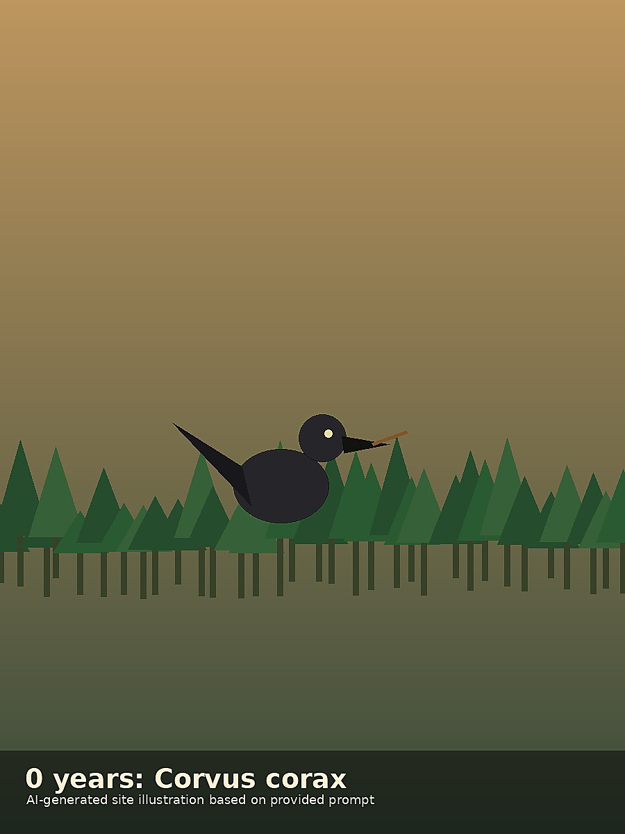 Modern raven holding a twig
